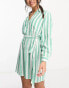 Accessorize stripe dipped hem beach shirt in green and white grün, XS - фото #1