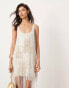 ASOS EDITION embellished fringe mini dress in cream Бежевый, 44 - фото #4