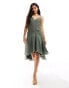 ASOS DESIGN organza v neck cami swing midi dress with high low hem