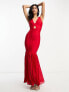 Фото #1 товара ASOS DESIGN premium plunge bandage pleat hem maxi dress in red