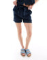 Фото #4 товара JDY tie detail linen mix short co-ord in navy