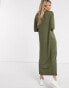 ASOS DESIGN long sleeve maxi t-shirt dress in khaki