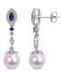 ფოტო #1 პროდუქტის Freshwater Cultured Pearl (8.5-9mm), Created Sapphire (1/3 ct. t.w.) and Diamond (1/5 ct. t.w.) Drop Earrings in 10k White Gold