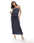 Фото #1 товара Y.A.S stretch textured denim look beandeau maxi dress in dark blue