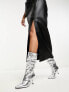 River Island slouch high leg boot in silver metallic Серебристый, 38 - фото #3