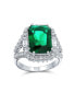 Фото #1 товара 7CT Cubic Zirconia CZ Pave Rectangle Green Simulated Emerald Cut Statement Fashion Ring For Women Rhodium Plated Brass