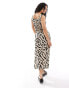 Pieces scoop neck textured jersey maxi dress in beige animal print