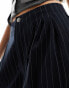 Stradivarius tailored pleated wide leg trouser in navy pinstripe