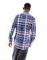 Polo Ralph Lauren icon logo check stretch poplin shirt slim fit in navy/green Marine/Grün, M - Chest 38-40 - фото #2