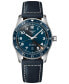 ფოტო #1 პროდუქტის Men's Swiss Automatic Spirit Zulu Time Blue Leather Strap Watch 42mm