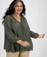 Фото #1 товара Plus Size Lace-Trim Long-Sleeve Top, Created for Macy's