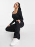 Фото #7 товара ASOS DESIGN ribbed square neck unitard jumpsuit in black