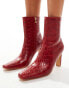 Public Desire Polaris Wide Fit sqaure toe heeled ankle boots in red