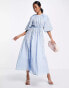 Фото #6 товара ASOS EDITION puff sleeve midi dress with cut out back and beaded embroidery in blue