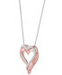 ფოტო #3 პროდუქტის Diamond Double Heart 18" Pendant Necklace (1/4 ct. t.w.) in Sterling Silver & 14k Rose Gold-Plate