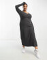 Фото #1 товара ASOS DESIGN Curve waffle twist front midi dress with long sleeve in dark grey