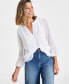 Фото #1 товара Women's Textured Pintuck Ruffle Sleeve Top, Regular & Petite, Created for Macy's