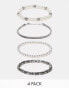 Фото #1 товара ASOS DESIGN 4 pack faux pearl bracelet set