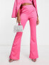 Фото #4 товара Extro & Vert Tall highwaist flare trousers in hot pink co-ord