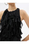 Mini Abiye Elbise Şifon Fırfırlı Halter Yaka Astarlı
