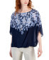 Фото #1 товара Women's Printed Poncho-Sleeve Necklace Top, Created for Macy's