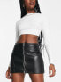 Фото #1 товара Bershka zip up faux leather mini skirt in black