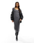 New Look long sleeve scoop neck midi dress in dark grey