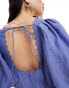 Фото #2 товара ASOS DESIGN square neck lace insert mini dress with puff sleeves in blue