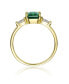 Sterling Silver 14k Yellow Gold Plated with Emerald & Cubic Zirconia 3-Stone Engagement Anniversary Ring