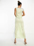 Фото #2 товара ASOS DESIGN one shoulder satin midaxi dress with contrast lace inserts in pale green