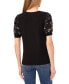 ფოტო #2 პროდუქტის Women's Scattered Floral Mixed-Media Short-Sleeve Top