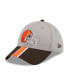 ფოტო #1 პროდუქტის Men's Heather Gray, Brown Cleveland Browns Striped 39THIRTY Flex Hat