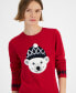 ფოტო #3 პროდუქტის Women's Pom Beanie Bear Graphic Sweater