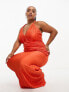 Фото #8 товара ASOS DESIGN Curve plunge halter cowl back plisse maxi dress in orange