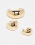 ASOS DESIGN pack of 3 hoop earrings with wide sleek design in gold tone