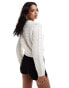 ASOS DESIGN knitted crew neck cardigan in open stitch with crochet flower detail in cream