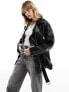 Фото #1 товара ONLY faux leather oversized biker jacket in black