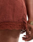 New Look broderie hem shorts in brown