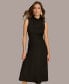 ფოტო #3 პროდუქტის Women's Mock-Neck Faux-Leather-Trim Dress