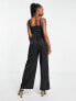 Little Mistress wide leg strappy jumpsuit in black satin