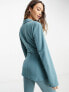 Фото #4 товара ASOS DESIGN jersey belted suit blazer in teal