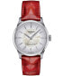 ფოტო #1 პროდუქტის Women's Swiss Automatic Chemin des Tourelles Powermatic 80 Red Leather Strap Watch 34mm