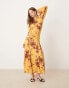 Фото #1 товара ASOS DESIGN boho floral print peach long sleeve midaxi dress