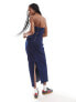 ONLY fitted bandeau midi denim dress in indigo