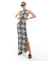 ONLY racer neck tile print maxi dress in black and white