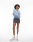 Topshop knitted crew with raglan and exposed seam jumper in light blue