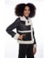 ფოტო #3 პროდუქტის Women's Shearling Half Zipper Jacket, Silky Black with White Wool