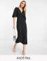 ASOS DESIGN Tall pleated blouson midi dress in black