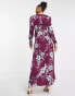 Liquorish satin modest maxi dress in wine placement floral