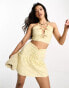 Threadbare broderie cut out halter neck crop top co-ord in yellow